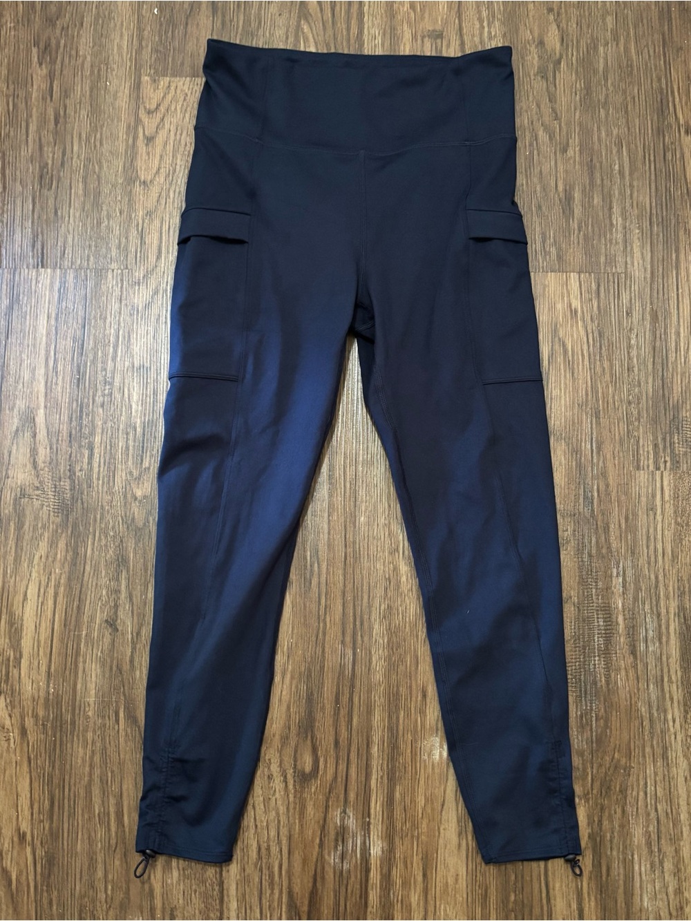 Eddie Bauer Navy High Rise Cargo Pocket Yoga Leggings Drawstring Hem L